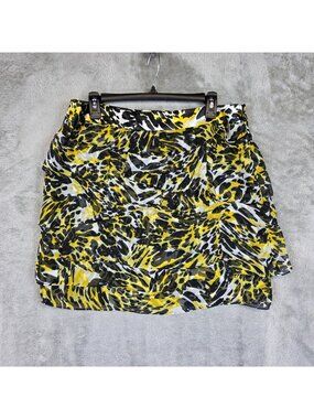 Cache Skirt Womens 12 Multicolor Leopard Print Tiered Ruffle Chiffon Mini Party